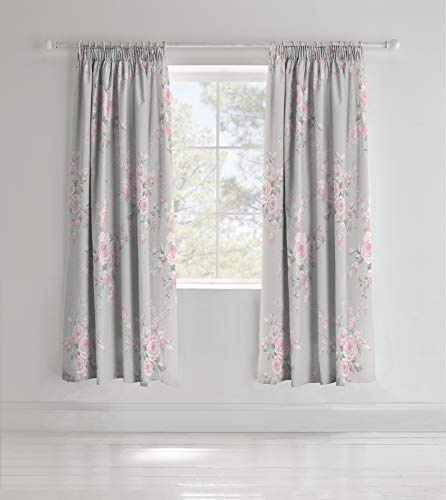 Catherine Lansfield Canterbury Floral 66x72 Inch Lined Eyelet Curtains Two Panels Grey
