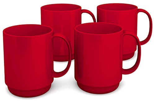 Ornamin Becher mit Henkel 300 ml rot 4er-Set (Modell 510) / Mehrweg-Becher Kunststoff, Kaffeebecher