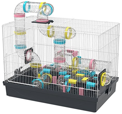 Large Hamster Cage DIY Habitat 20‘’x12''x15'' With Complete Tunnel Tube Module Toys for Gerbil Mouse Dwarf Mice(Black)