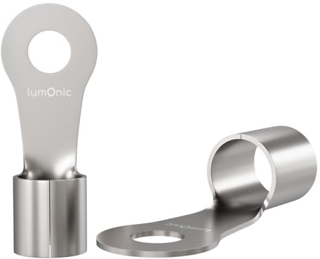 Lumonic 25x Ringkabelschuh 10,0-16,0mm² blank | M5 | Kupfer verzinnt | sichere Kabelverbindung ohne Löten | Crimp-Kabelschuh unisoliert | KFZ, Maschinenbau, Wohnmobil, Batterie