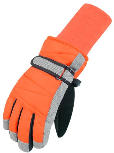MAGARROW Kids Winter Warm Gloves Windproof Water-Resistant Snow Boys Girls Sport Gloves (Orange, 8-10 Years)