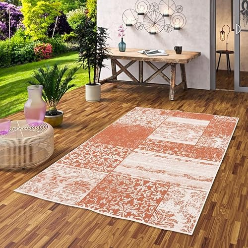 Pergamon Carpetto - Tapis Plat tissé intérieur/extérieur - Terre Cuite Patchwork - 4 Tailles