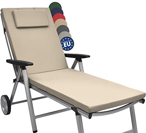 Beautissu Colchoneta Tumbona Exterior 200x60x5 cm Loft RL – Cojin Tumbona Exterior Jardín o Playa – Resistente a los Rayos UV, Lavable Acolchada Elegante – Natural