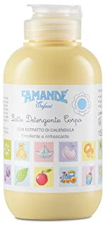 L'AMANDE - Latte Detergente Neonato e Bambino Emolliente Lenitivo Con Amido di Riso e Calendula, Latte Detergente Delicato Ideale per il Cambio Pannolino e Idratante Corpo per Bambini - Enfant, 150 ml