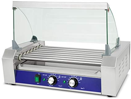 VERTES Hot Dog Maker in acciaio inox 1400W, macchina per hot dog con 7 rulli e 2 zone di riscaldamento, griglia professionale per salsicce, vassoio di sgocciolamento e temperatura di 50-250°C