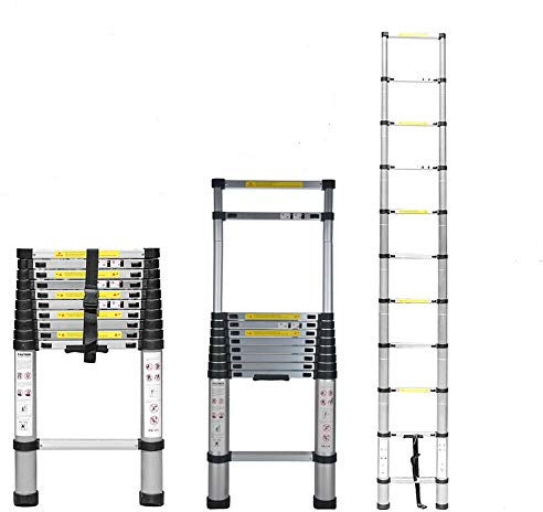 3.2M Extendable Ladder Aluminium Telescopic Clamps Ladders 10.5 Ft 11 Steps EN131 Certified Anti-Slip Ladder Max Load 330lb