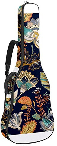 Gitarren-Gigbag, wasserdicht, Reißverschluss, weicher Gitarren-Rucksack, Bass, Akustik- & Klassische Folk-E-Gitarrentasche, Vintage-Blumenmuster