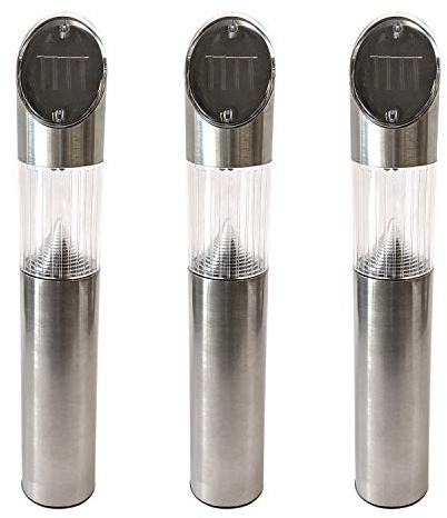 GRUNDIG 3er Set LED Solarlampe Edelstahl Ø6xH36cm / mit Erdspieß H 53,5cm - Solarleuchte Wegbeleuchtung Gartendekoration Lichterdeko