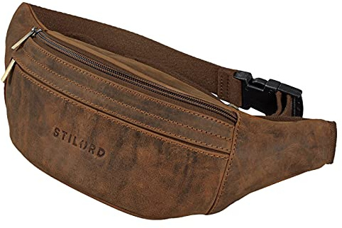 STILORD Lormeva Gürteltasche Leder ideal Cross-Body Umhängetasche Vintage Bauchtasche Hüfttasche für Herren Damen Belt Bag für Umschnalltasche Echtleder Farbe:aneto - braun