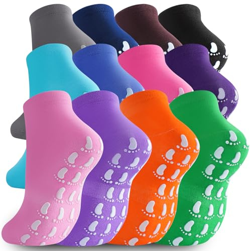 jeuhut Pilates socks for women，Non Slip Grippy Ankle Socks for Yoga Barre Hospital Slipper Socks (12pairs foot)