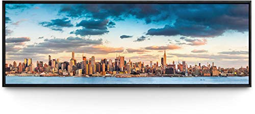 BilderKing Wandbild Skyline Panorama von New York - 150cm x 50cm Leinwand auf 2cm Keilrahmen mit Schattenfugenrahmen schwarz