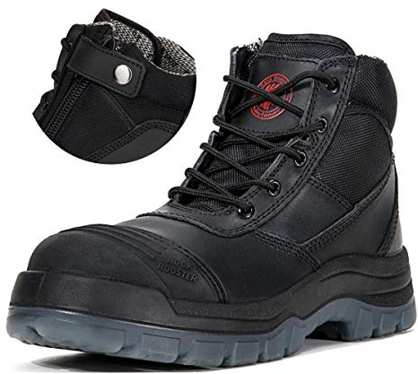 ROCKROOSTER Men's Side Zip Work Boots, 5 Steel Toe Lace Up Safety Boots, Static Disspative, Water Resistant, YKK Zipper, Coolmax, Non-slip, Breathable, Comfort(Crisson AK050BK, US 11)