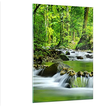Wandbilder Dekoration Wohnzimmer Stream Wald Natur Bilder auf Glas 80x120cm Glasbild Schlafzimmer Küche Deko Wand Kunstdruck Art Groß XXL Wanddeko Bild im Glas Modern Wall Decor GPA80x120-0174