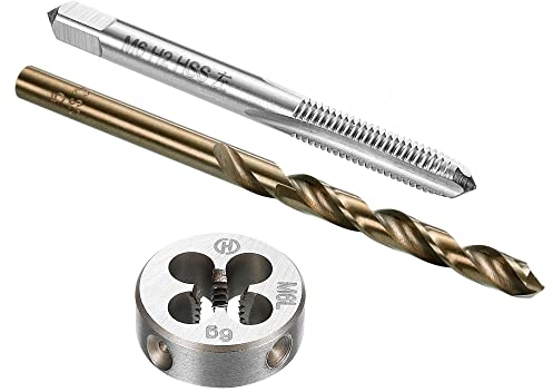 sourcing map Gewindebohrer und Matrize und Bohrer Satz M6 x 1 Linksgewinde Fräser und Rundmatrize 5mm Kobalt Schnellarbeitsstahl Spiralbohrer