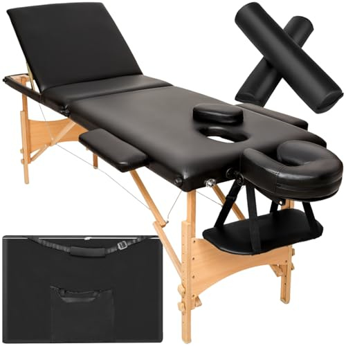 Daniel 3-zons massagebänk med klädsel, hjul och träram (Svart)