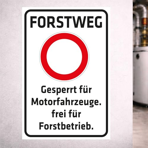 INDIGOS UG - Schild Forstweg - Gesperrt für Motorfahrzeuge - 200x150 mm - 3mm Aluverbund Schilder für Hotel, Firma, Schutz, Kita, Arzt, Praxis, Wohnung - UV- & wetterbeständig - Hinweisschild