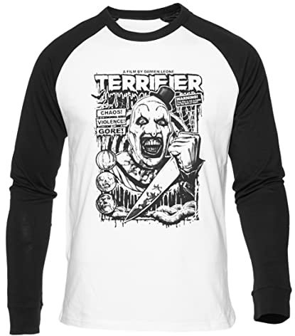 Terrifier Movie Horror Art The Clown Unisex Weißes Baseball-T-Shirt Schwarz Langarm