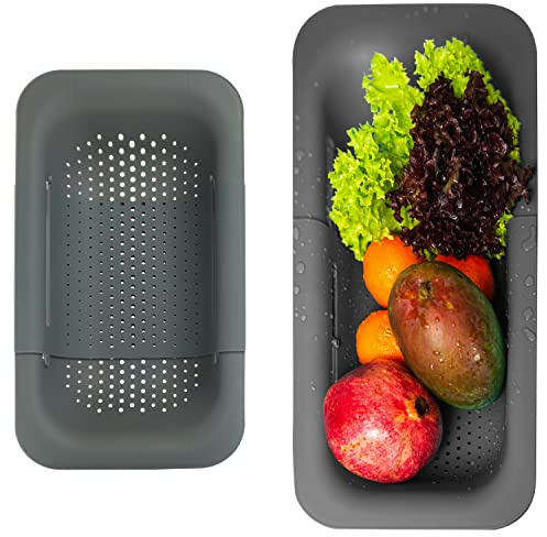 Collapsible Colander, Over The Sink Colander Strainer Basket 8x14-19 inch Size, Extendable Strainers and Colanders