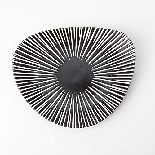 Assiette de diner Assiette en céramique, assiette décorative de plat froid de restaurant, assiette en céramique de personnalité irrégulière de 21 cm avec des rayures noires et blanches ( Color : Multi