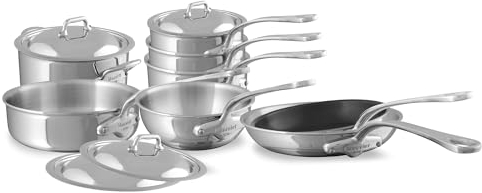 Mauviel M'Cook 5-Ply Polished Stainless Steel 12-Piece Cookware Set With Cast Stainless Steel Handles, Made In France