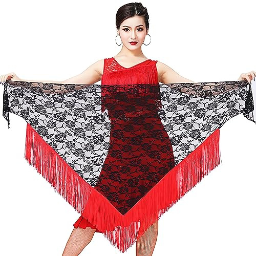 Women's Fringe Dance Skirts, Tassel Latin Dance Hip Scarf Dress, Lace-up Tango Dance Skirt Apron for Halloween Rave Party Costume Outfits, Tassel Scarf Wrap Skirt for Tango chacha Salsa Samba Rumba
