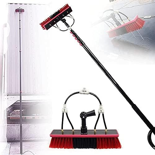 Brosse Télescopique Alimentée en Eau De 3 À 10,8 M, Brosse De Nettoyage Télescopique À Tête De Brosse Rotative À 180 °, Nettoyeur De Vitres Extérieur en Aluminium 2 en 1, Outil De Nettoyage pour V