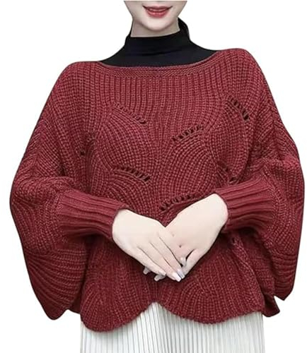 VAMELO Strickschal mit Fledermausärmeln, Winter-Strickschal, warmer Pullover, Fledermausärmel, Strickschal für Damen, Rot/Ausflug, einfarbig (Getaway Solids), Einheitsgröße