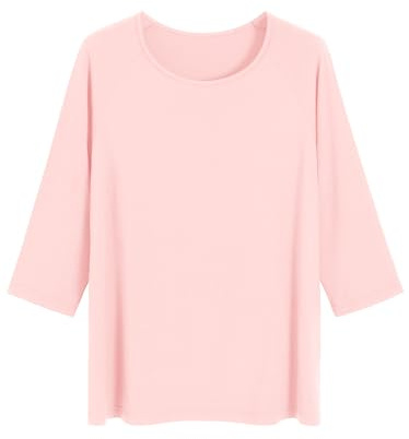Latuza Women's Viscose Pajama Tops Crewneck 3/4 Sleeves Sleep Tee M Light Pink