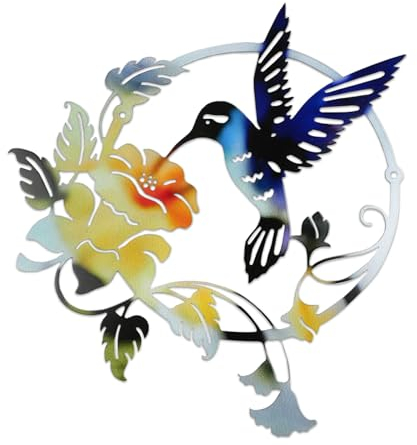 burkfeeg Wanddekoration Metall, 31 x 32 cm Kolibri-Wanddekoration, Metall Wandbild für Garten, Wohnzimmer, Schlafzimmer