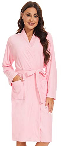 Ymmchy Women Bathrobes Lightweight Dressing Gown Terry Towelling Bath Robe Shawl Collar Robes Pink M