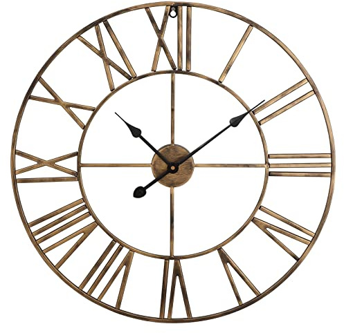 Crystals Outdoor Wall Clock Medium Roman Numerals Indoor Giant Open Face Metal Garden, 60cm (Gold)