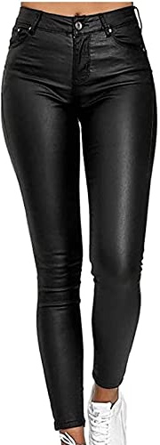Pantalon Aspect Simili Cuir for Femme, Jean Skinny Extensible Enduit Taille Haute Leggings