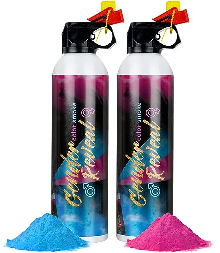 RISEMART Gender Reveal Smoke Cannons, Biodegradable Powder Confetti Cannon Party Poppers for Baby Shower, Wedding, Birthday, Party, Christmas (2 Pack, Blue+Pink)