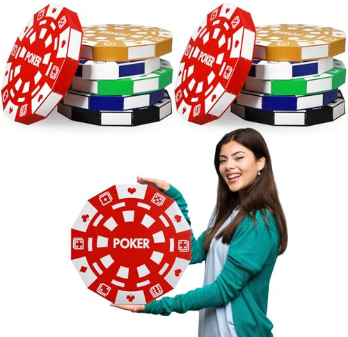 Silipull Riesige Casino-Dekorationen, 40 cm, große Papier-Poker-Chips, Geschenkboxen, Jumbo, übergroß, Pokerspiel, Themenaufsätze für Tische, Casino, Geburtstagsparty-Dekorationen, 12 Stück