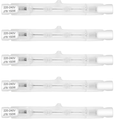 EASYIVY R7s Halogen Leuchtmittel 78mm 150W, 230V Dimmbar J78 Halogenstablampe 2800K Warmweiß 2880LM R7s Halogen Fluterlicht für Arbeit, Landschaftsbeleuchtung, Stehlampen (5 Stück)
