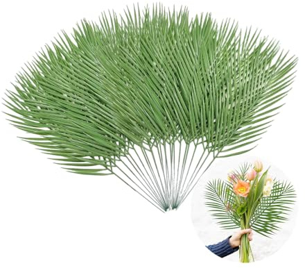 Rikyo Feuilles de palmier artificielles de 48,3 cm – Plantes tropicales artificielles pour jungle, hawaïen, anniversaire, barbecue, fête, arrangement floral, décoration de mariage (20, vert clair)