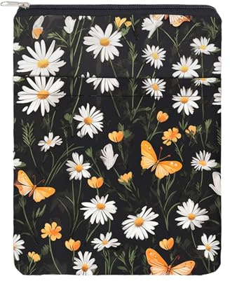 NICENEEDED 28 x 21,5 cm Buchumschlag mit Schmetterlings-Sonnenblumen-Design, wasserdichte Fronttasche für Bücher, waschbarer Buchschutz mit Reißverschluss für Buchliebhaber