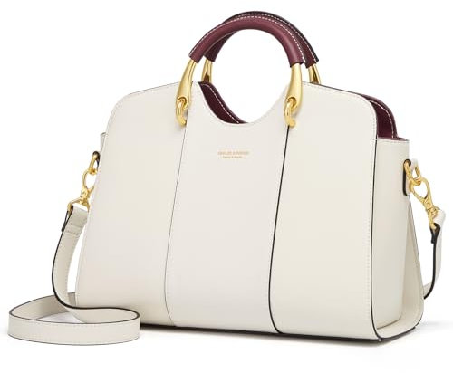 Cnoles Damen Handtasche Henkeltasche - Frau Leder Schultertasche - Elegante Tote Shopper - mit Retro Griff und Schultergurt- Alltags Mode Arbeit Stadt City (WEISS)