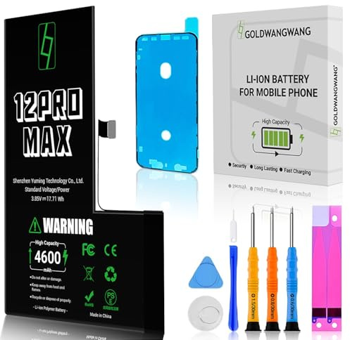 GOLDWANGWANG für iPhone 12 Pro Max Akku, 4600mAh Hochkapazität, Komplettes Reparaturkit