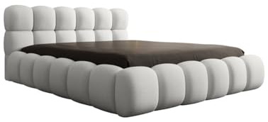 Luxusbetten24 Designer Polsterbett Boston Bouclé 180x200 mit Stauraum | Bezug: Bouclé | Farbe: Weiß