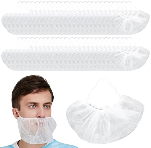 NOPKESV 100x PP-Bartnetz Einweg Bartbinde Barthaube mit elastischem Gummizug Bartschutz Maske lebensmitteltauglich Bartschutz Hygiene Beard Mask (52 cm) (Weiß)