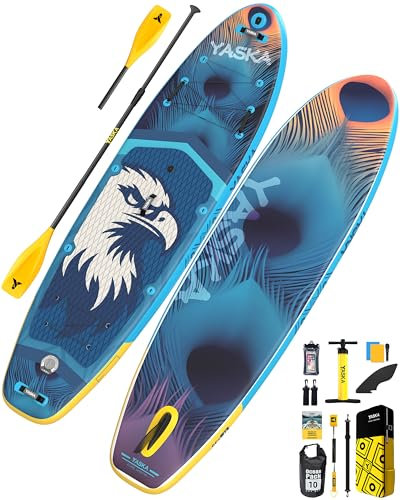YASKA Stand Up Paddling Board Aufblasbar - Premium Sup Board mit Universal Kamerahalterung, Komplettes Stand Up Paddle Zubehör für Erwachsene & Jugendliche Aller Niveaus (Feder)