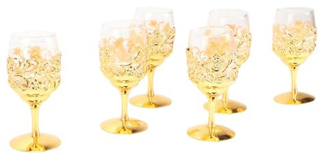 Juego de 6 Copas de Vino Vintage, Copas Altas y Transparentes para Beber, Copas Elegantes, Artículos Retro, Taza de Agua de Flores de Jardín de Metal para Pub Bar, Taza de