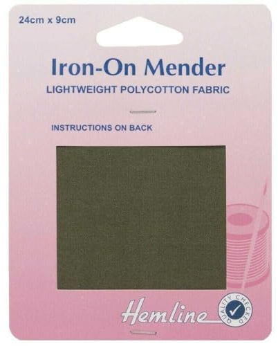 Iron On Mending Fabric Patch Repair Lightweight Polycotton 9 Colour 529D, Khaki, 1 Pack
