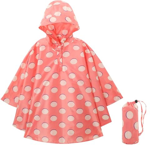 KAKU NANU Rain Poncho Kids Rain Coat Boys Girls Waterproof Poncho with Hood Raincoat Pink 6 7 8 9 10 7-8 8-9 9-10 Years