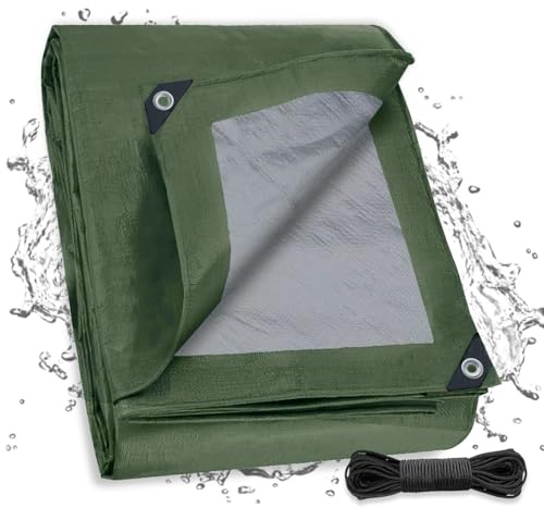 Dellna Abdeckplane mit Ösen, 3X3m Abdeckplane Wasserdicht & UV-stabilisiert,130g/㎡ Gewebeplane Reißfest, Schutzplane Universell für LKW, Pool, Camping, Trampolin, Holz Gartenmöbel, Sandkasten