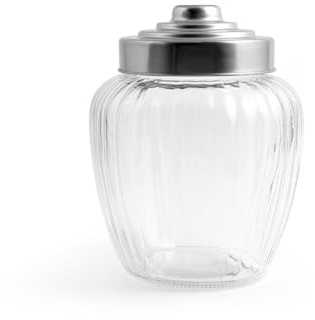 H&H Barattolo in Vetro Rigato con Tappo in Acciaio Inox 18/10 – Capacità 1800 cc – Idoneo al Lavaggio in Lavastoviglie – Contenitore Ermetico per Conservazione Alimenti