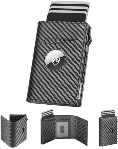 YESIIW Airtag Wallet mit Super Kompakt Pop-up Geldbörse Herren Airtag für 10 Karten, Karten Portemonnaie mit RFID Schutz Magnetverschluss Airtag Portmonee for Men (Carbon, Ohne Münzfach)