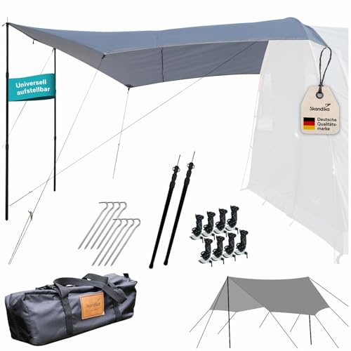 Skandika Solsegel Spirit 330 x 310 cm | Väderskydd med teleskopstänger, vattentät 3 000 mm vattenpelare, UPF 50+ | solskydd, tak för tält, camping, utomhus, vandring, trädgård