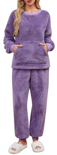 UMIPUBO Pijama Mujer Invierno de Forro Polar Conjunto Super Suave Cálida Largos Pijamas Dos Piezas Dormir Ropa Manga Larga Casa Calentito Pullover y Fleece Pantalones con Bolsillo